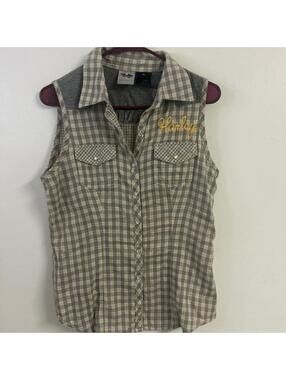 Harley Davidson plaid sleeveless button up shirt #bikerchic # vintage